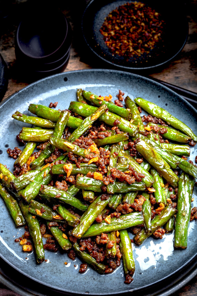 Chinese green beans and ground beef stir fry
