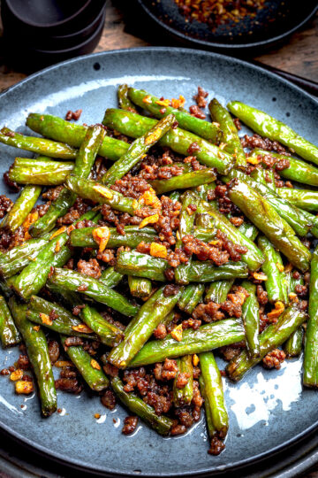 Chinese green beans and ground beef stir fry