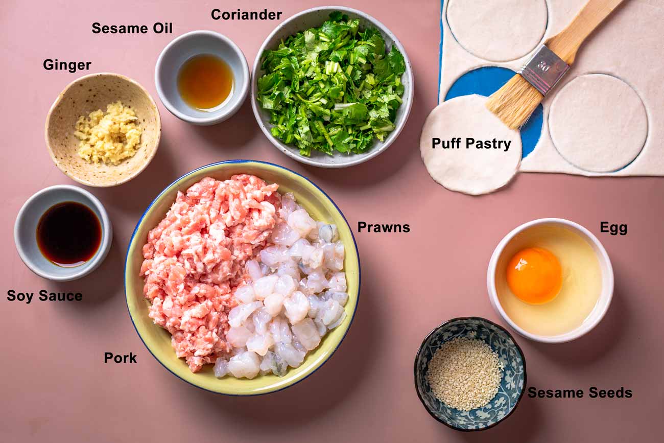 all ingredients for Pork and prawn pastries