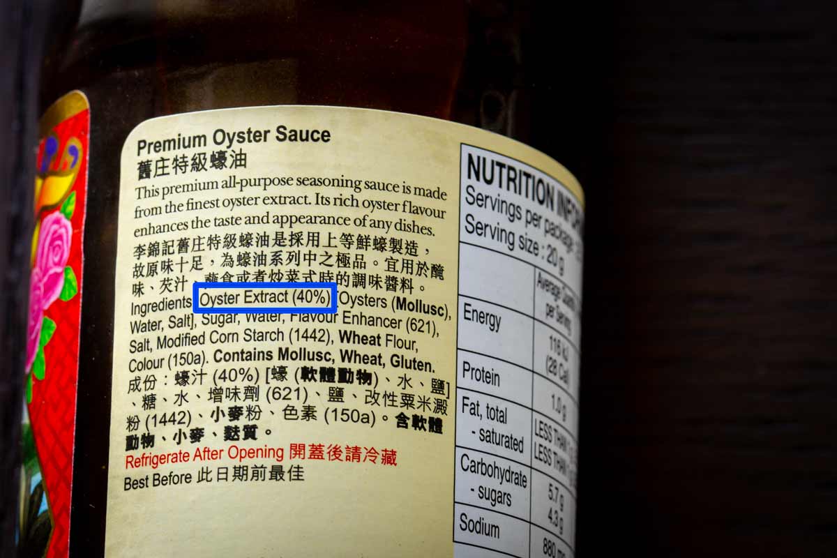 Oyster extract percentage in the ingredient list of Oyster sauce