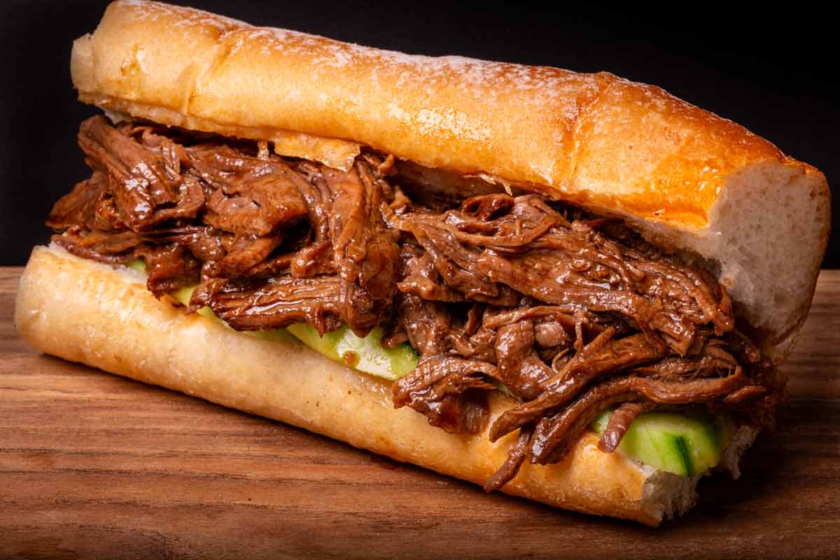 Shredded beef as filling for bread roll