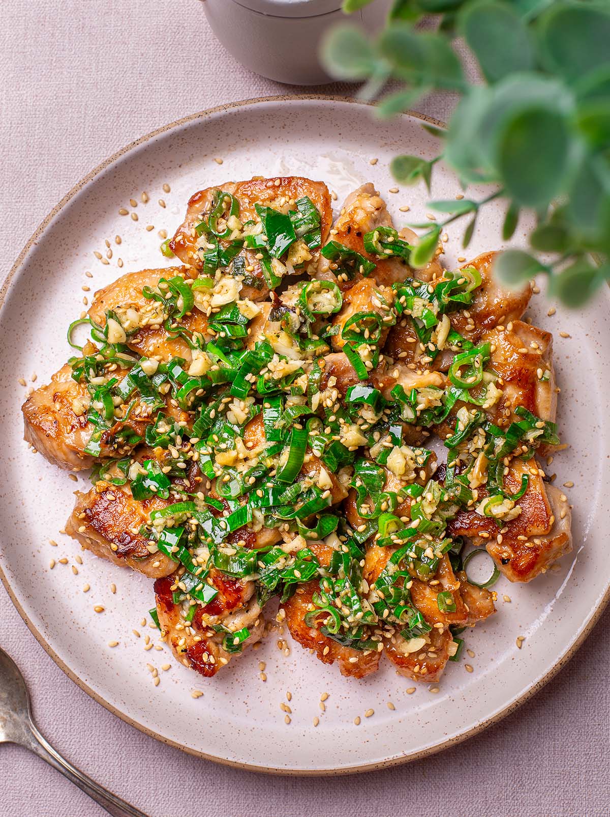 chicken chinese dishes recipe, easy chinese chicken dish, pan fried chicken thighs, pan seared chicken thighs, pan cook chicken thighs, ginger scallion